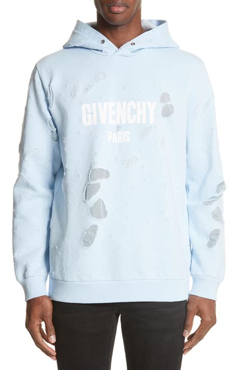 givenchy hoodie black blue loose fit|givenchy men's destroyed hoodie.